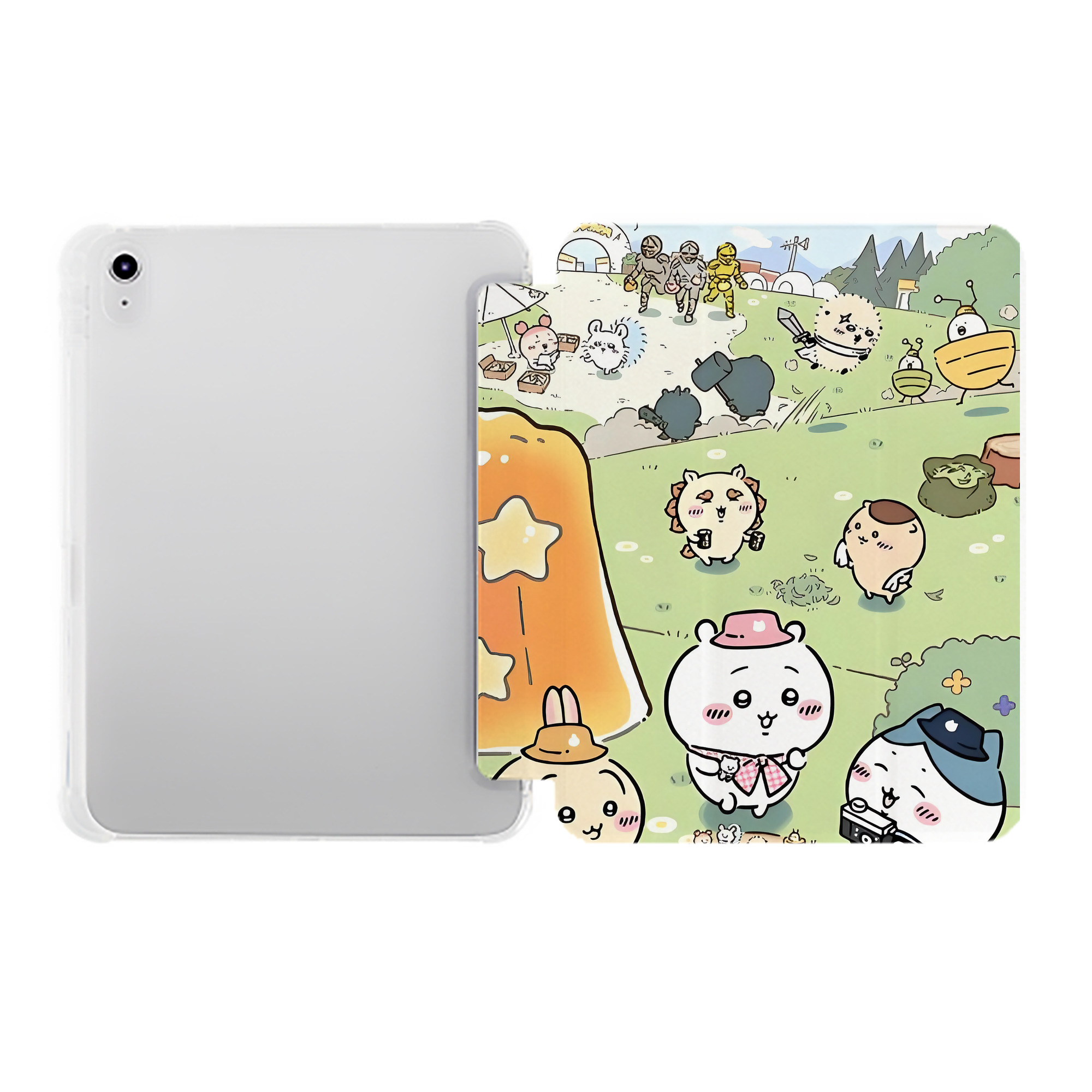 （画像用） ちいかわ Chii-kawa IPad ケース ペン収納付き 三つ折りスタンド PUレザー×シリコン 対応機種9.5/10.5/10.9インチ